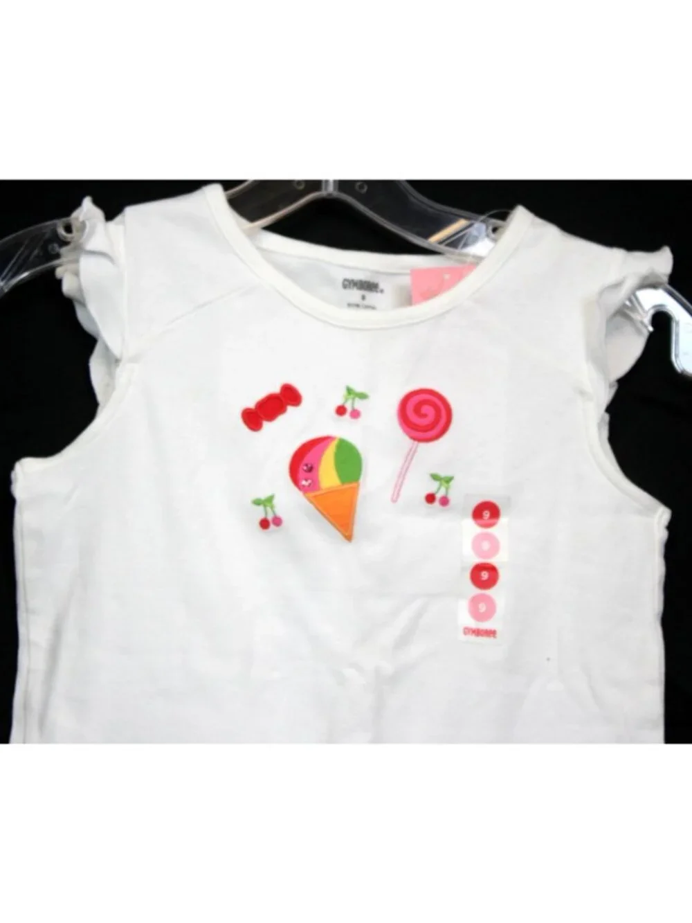2008 Gymboree Cherry Baby Tee T-Shirt sz 9 White Lettuce Edge Candy Embroidered